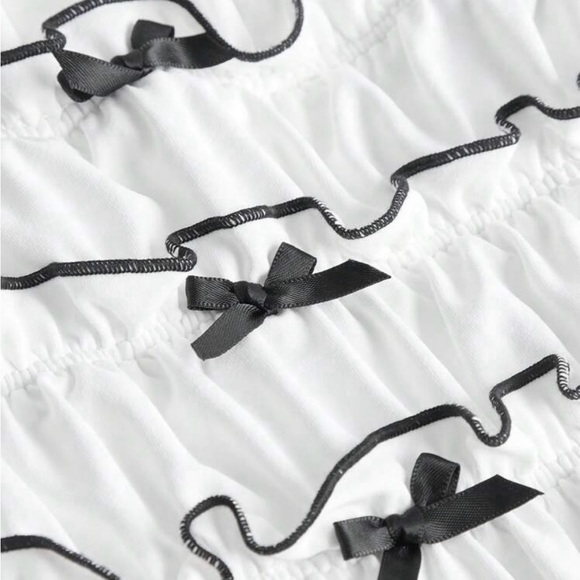 Cute Bow Front Lettuce Trim Ruched Bust Frill Trim Cami Dress - Picture 2 of 6